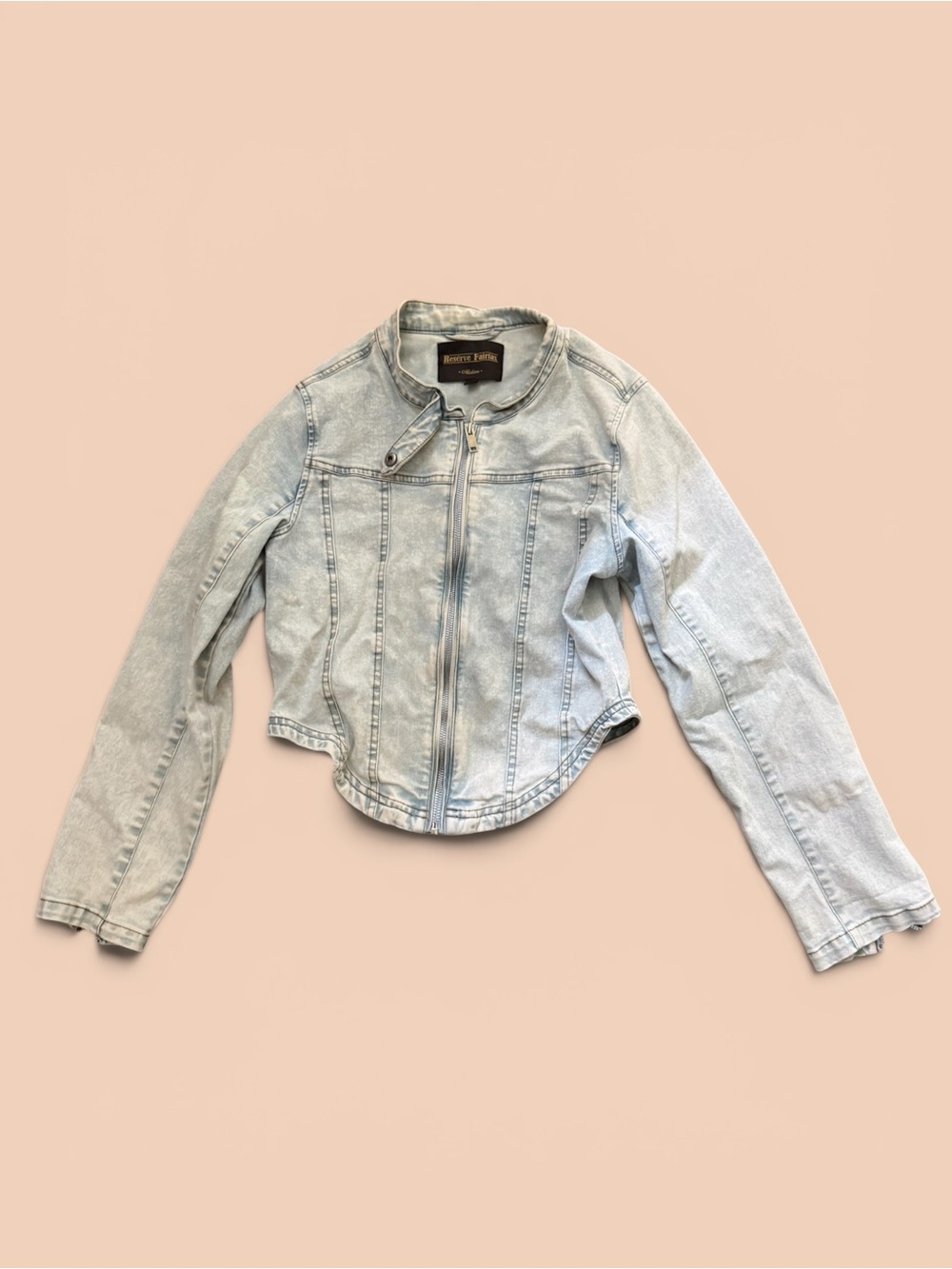Light Wash Denim Moto Jacket with Front Zip